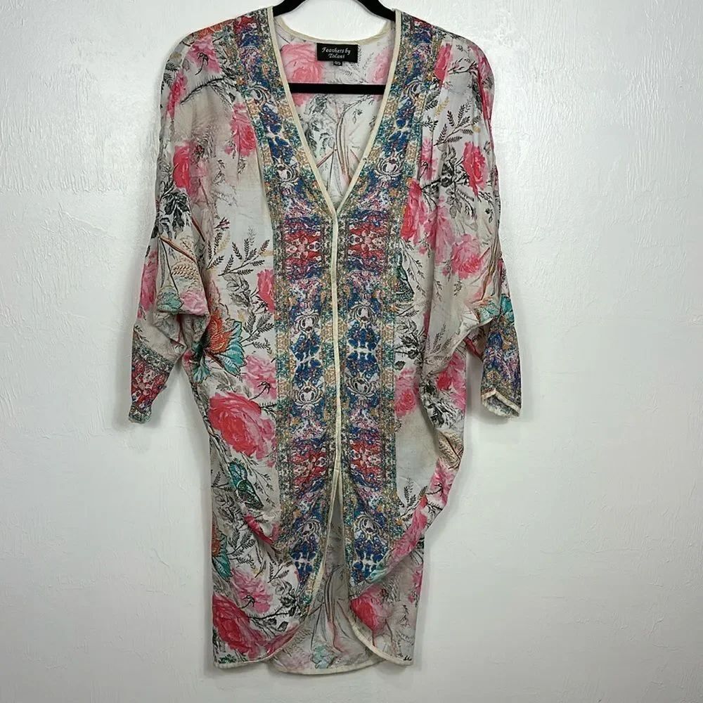 Feathers By Tolani Viscose Floral Print Cover Up Cardigan One Size
